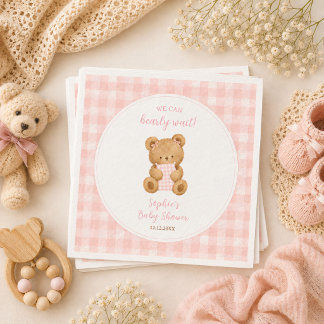 We Can Bearly Wait Bear Girl Baby Shower Serviette