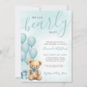 We Can Bearly Wait Blue Bear Baby Shower Einladung (Vorderseite)