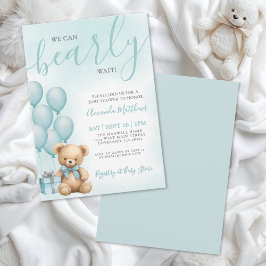 We Can Bearly Wait Blue Bear Baby Shower Einladung