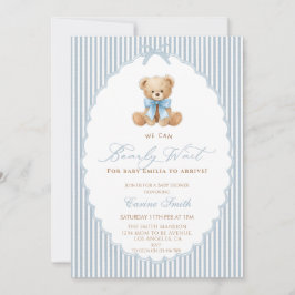 We Can Bearly Wait blue bow Boy Baby Shower Einladung