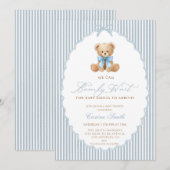 We Can Bearly Wait blue bow Boy Baby Shower Einladung (Vorne/Hinten)