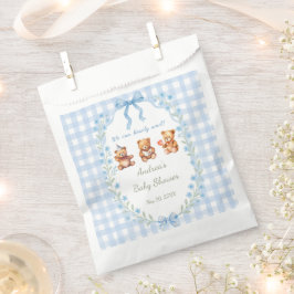 We Can Bearly Wait Blue Gingham Baby Shower  Geschenktütchen