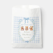 We Can Bearly Wait Blue Gingham Baby Shower Geschenktütchen (Vorderseite)