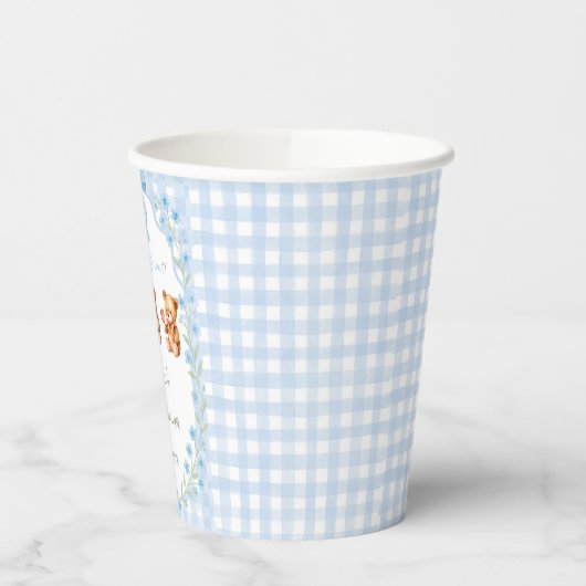 We Can Bearly Wait Blue Gingham Baby Shower  Pappbecher (Links)