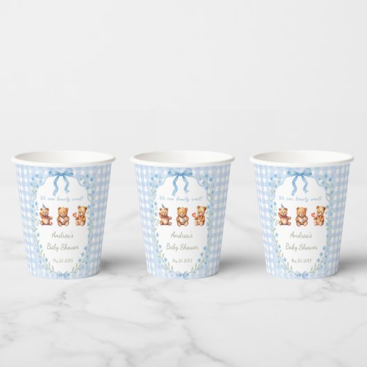 We Can Bearly Wait Blue Gingham Baby Shower  Pappbecher (Multi)
