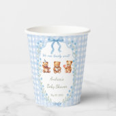 We Can Bearly Wait Blue Gingham Baby Shower  Pappbecher (Vorderseite)