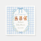 We Can Bearly Wait Blue Gingham Baby Shower  Serviette (Vorderseite)