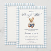 We Can Bearly Wait Blue Gingham pattern shower Einladung (Vorne/Hinten)