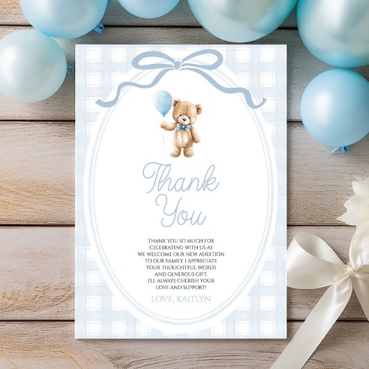 We Can Bearly Wait Blue Teddy Bear Baby Shower Dankeskarte