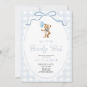 We Can Bearly Wait Blue Teddy Bear Baby Shower Einladung (Vorderseite)