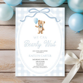 We Can Bearly Wait Blue Teddy Bear Baby Shower Einladung