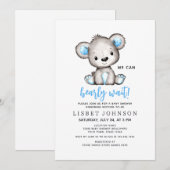 We Can Bearly Wait Blue Teddy Bear Baby Shower Einladung (Vorne/Hinten)