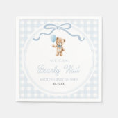 We Can Bearly Wait Blue Teddy Bear Baby Shower Serviette (Vorderseite)
