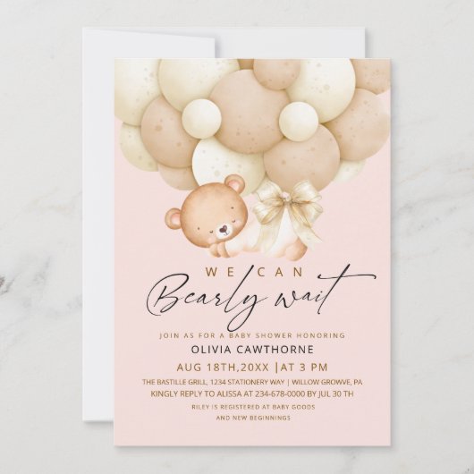 We can Bearly Wait Blush Pink Baby Shower   Einladung (Vorderseite)