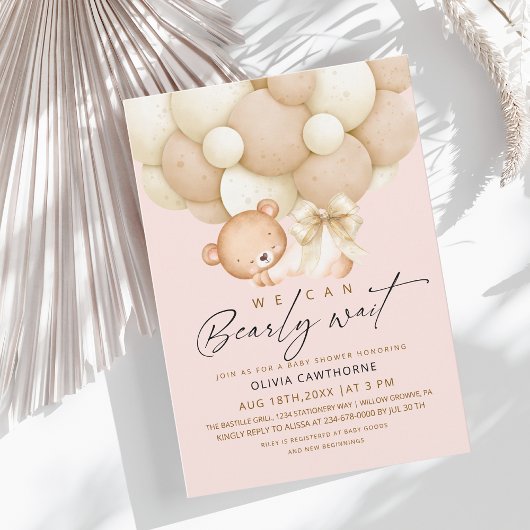 We can Bearly Wait Blush Pink Baby Shower Einladung