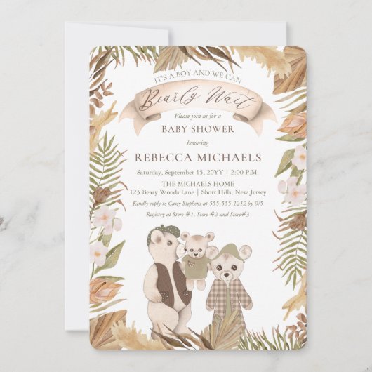 We Can Bearly Wait Boho Bear Family Baby Shower Einladung (Vorderseite)