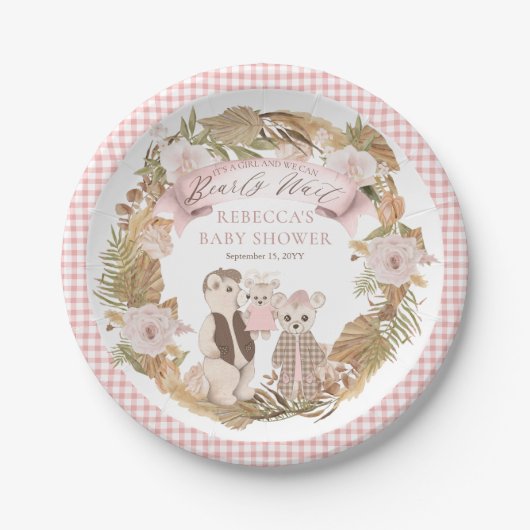 We Can Bearly Wait Boho Bear Family Baby Shower Pappteller (Vorderseite)