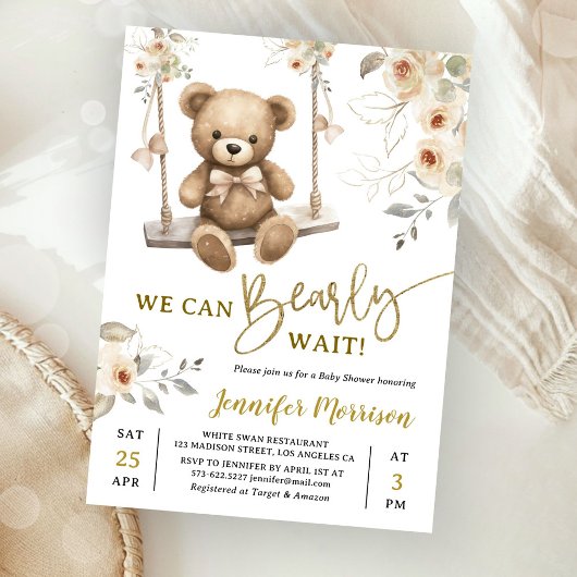 We Can Bearly Wait Boho Teddy Bear Baby Shower Einladung