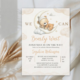 We Can Bearly Wait Boho Teddy Bear Baby Shower  Einladung