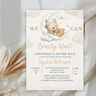 We Can Bearly Wait Boho Teddy Bear Baby Shower  Einladung
