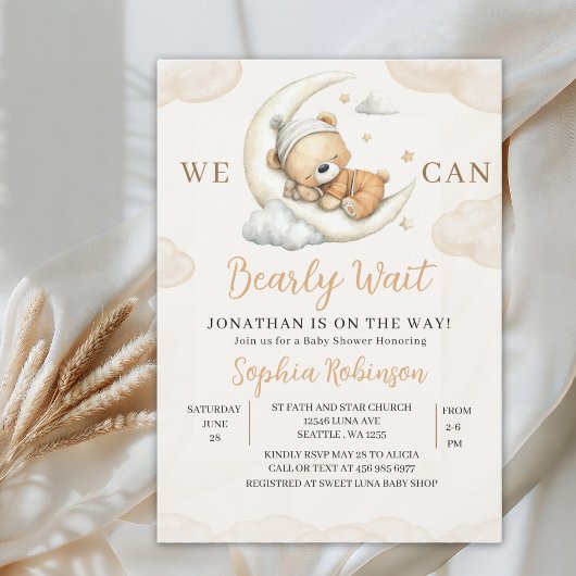 We Can Bearly Wait Boho Teddy Bear Baby Shower  Einladung