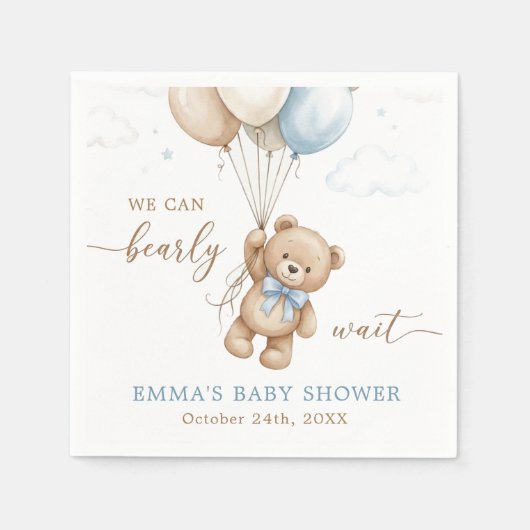 We Can Bearly Wait Boy Baby Shower Custom Serviette (Vorderseite)