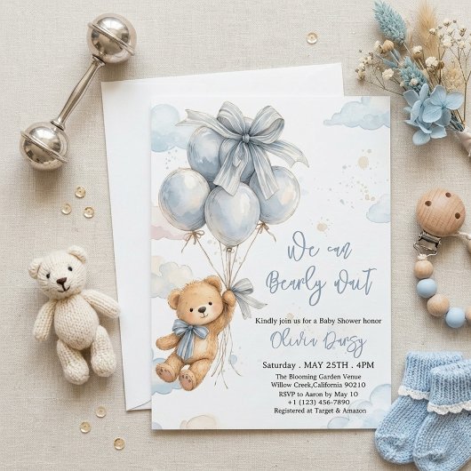 We Can Bearly Wait Boy Baby Shower Invitation Einladung