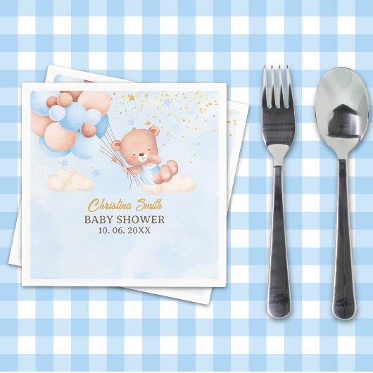 We Can Bearly Wait , Boy Baby Shower Serviette