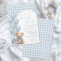 We Can Bearly Wait Boy Blue Bear Baby Shower