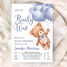 We Can Bearly Wait Boy Blue Teddy Bear Baby Shower Einladung