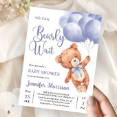 We Can Bearly Wait Boy Blue Teddy Bear Baby Shower Einladung