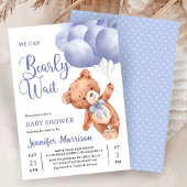 We Can Bearly Wait Boy Blue Teddy Bear Baby Shower Einladung