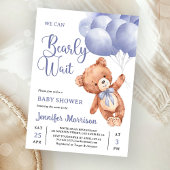 We Can Bearly Wait Boy Blue Teddy Bear Baby Shower Einladung