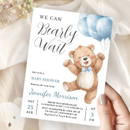 We Can Bearly Wait Boy Teddy Bear Baby Shower Einladung