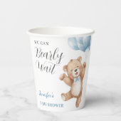 We Can Bearly Wait Boy Teddy Bear Baby Shower Pappbecher (Rückseite)