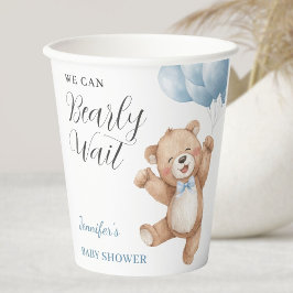 We Can Bearly Wait Boy Teddy Bear Baby Shower Pappbecher