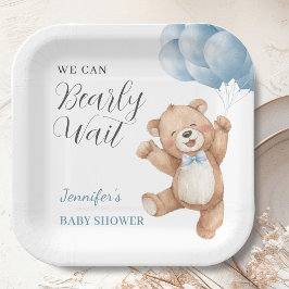 We Can Bearly Wait Boy Teddy Bear Baby Shower Pappteller