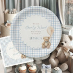 We Can Bearly Wait Boy Teddy Bear Baby Shower Pappteller<br><div class="desc">Round format,  "We can bearly wait, " sweet baby boy-to-be Baby Shower party supplies and invitations are available to coordinate. Art hand drawn and painted in watercolor on paper by internationally licensed artist and designer,  Audrey Jeanne Roberts © Message us for any special requests or products needed.</div>