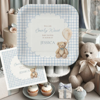 We Can Bearly Wait Boy Teddy Bear Baby Shower Pappteller