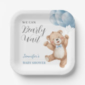 We Can Bearly Wait Boy Teddy Bear Baby Shower  Pappteller (Vorderseite)