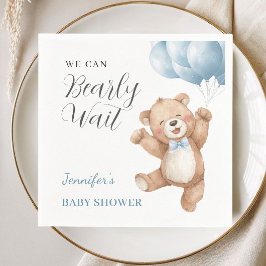 We Can Bearly Wait Boy Teddy Bear Baby Shower Serviette
