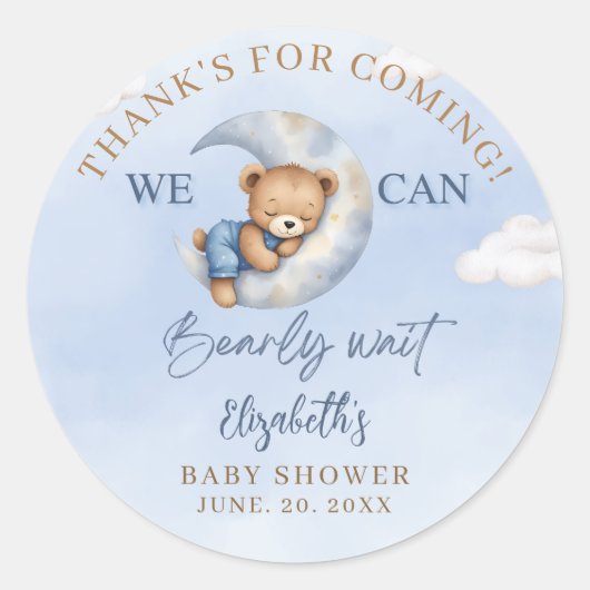 We can Bearly wait - Cute Bear Baby shower boy Runder Aufkleber (Vorderseite)