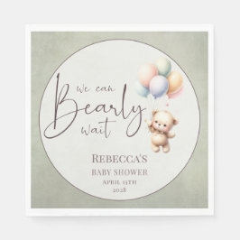 We can bearly wait cute bear balloon baby shower serviette