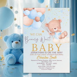 We Can Bearly Wait Cute Bear Boy Baby Shower Einladung