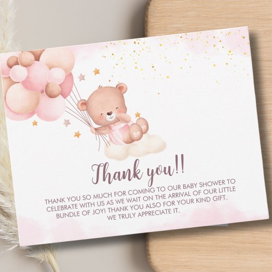 We Can Bearly Wait Cute Bear Girl Baby Shower Dankeskarte