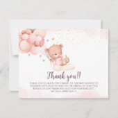 We Can Bearly Wait Cute Bear Girl Baby Shower Dankeskarte (Vorderseite)