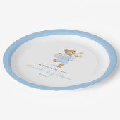 We Can Bearly Wait Cute Blue Boy Teddy Baby Shower Pappteller (Schrägansicht)