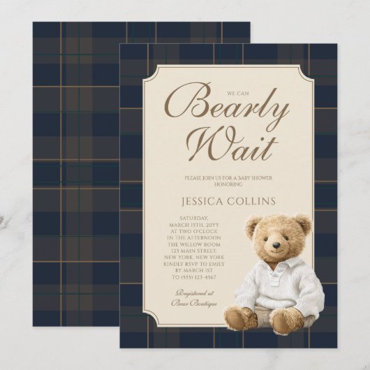 We Can Bearly Wait Cute Cub Teddy Bear Baby Shower Einladung (Vorne/Hinten)