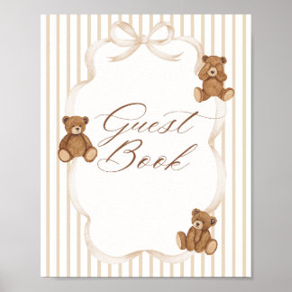 We Can Bearly Wait Elegant Baby Shower guest book Poster