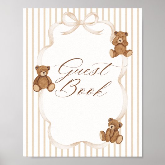 We Can Bearly Wait Elegant Baby Shower guest book Poster (Vorne)